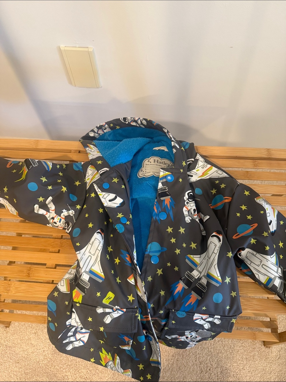 Hatley Black Kids' Space Rocket Raincoat with Blue Lining